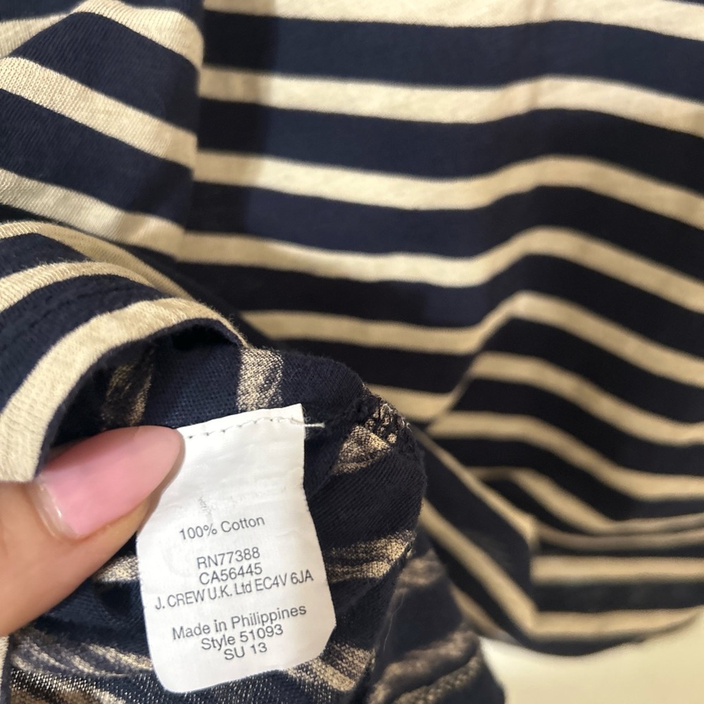 J. Crew Navy Blue and Beige Striped V-Neck Tank Top - Picture 3 of 8